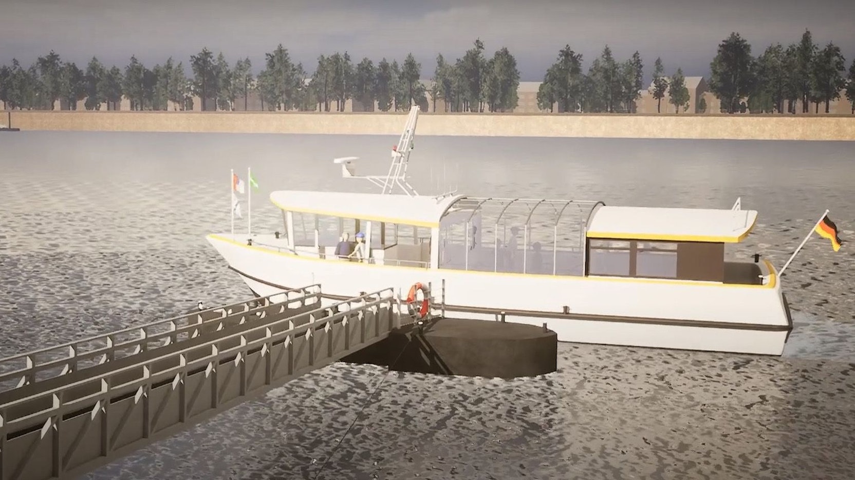 Eine mögliche Fähre auf dem Rhein.