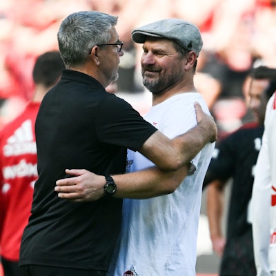 Erfolgstrainer: Urs Fischer von Union Berlin (l.) und FC-Chefcoach Steffen Baumgart.