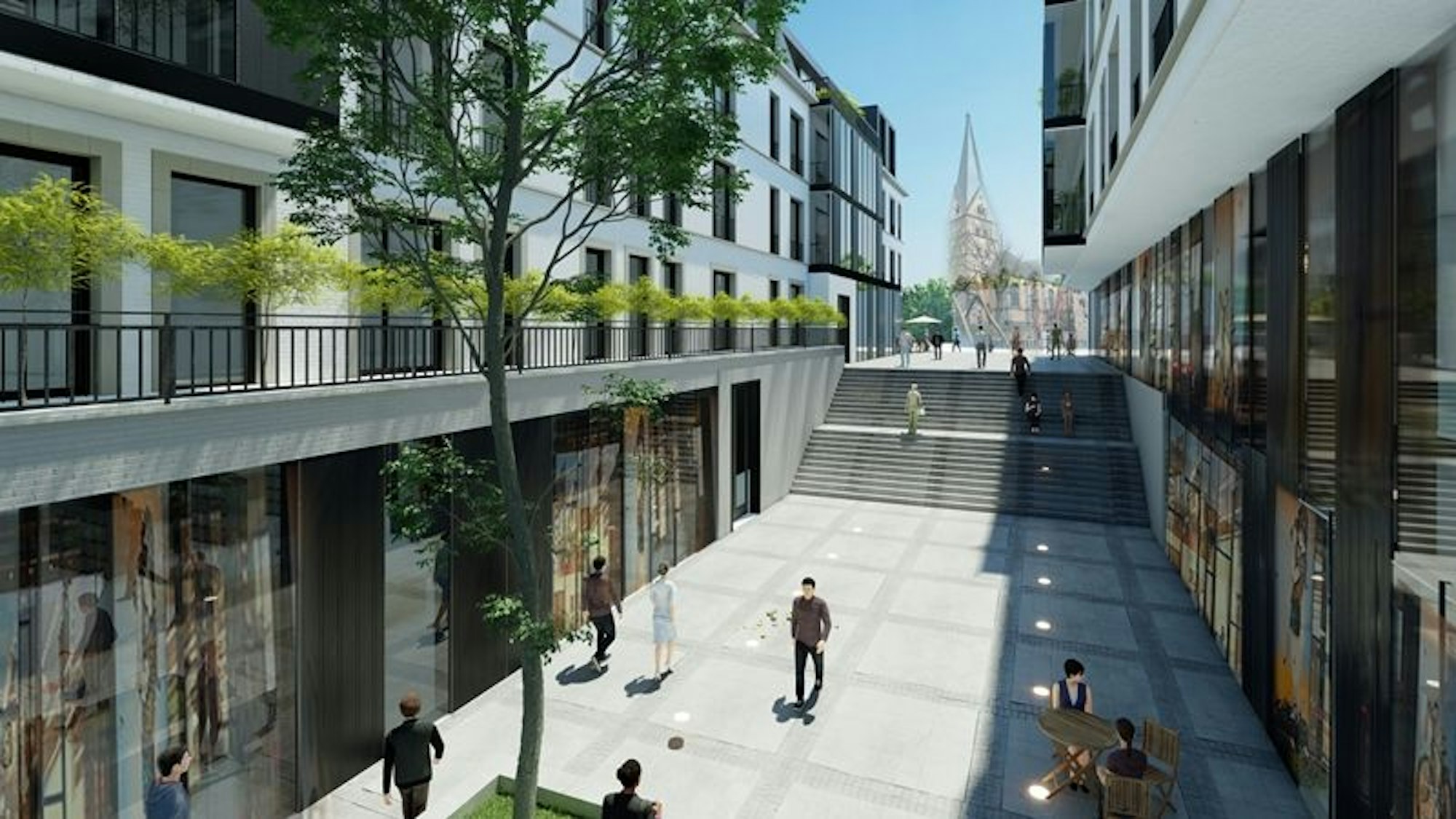 Blick auf den Gang für die geplanten Gewerbeflächen.