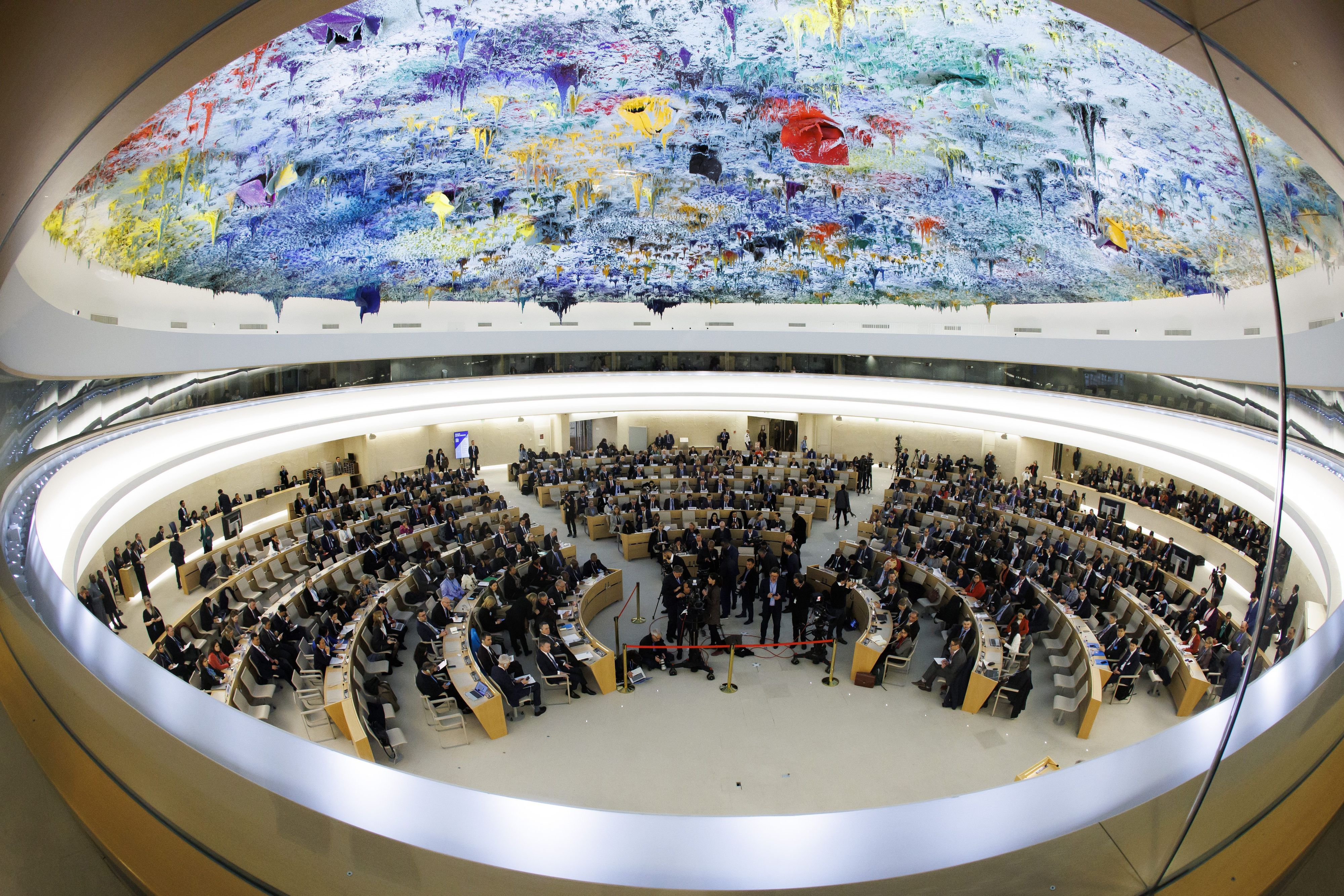 Gesamtansicht während der Sitzung des Menschenrechtsrats am europäischen Hauptsitz der Vereinten Nationen in Genf.