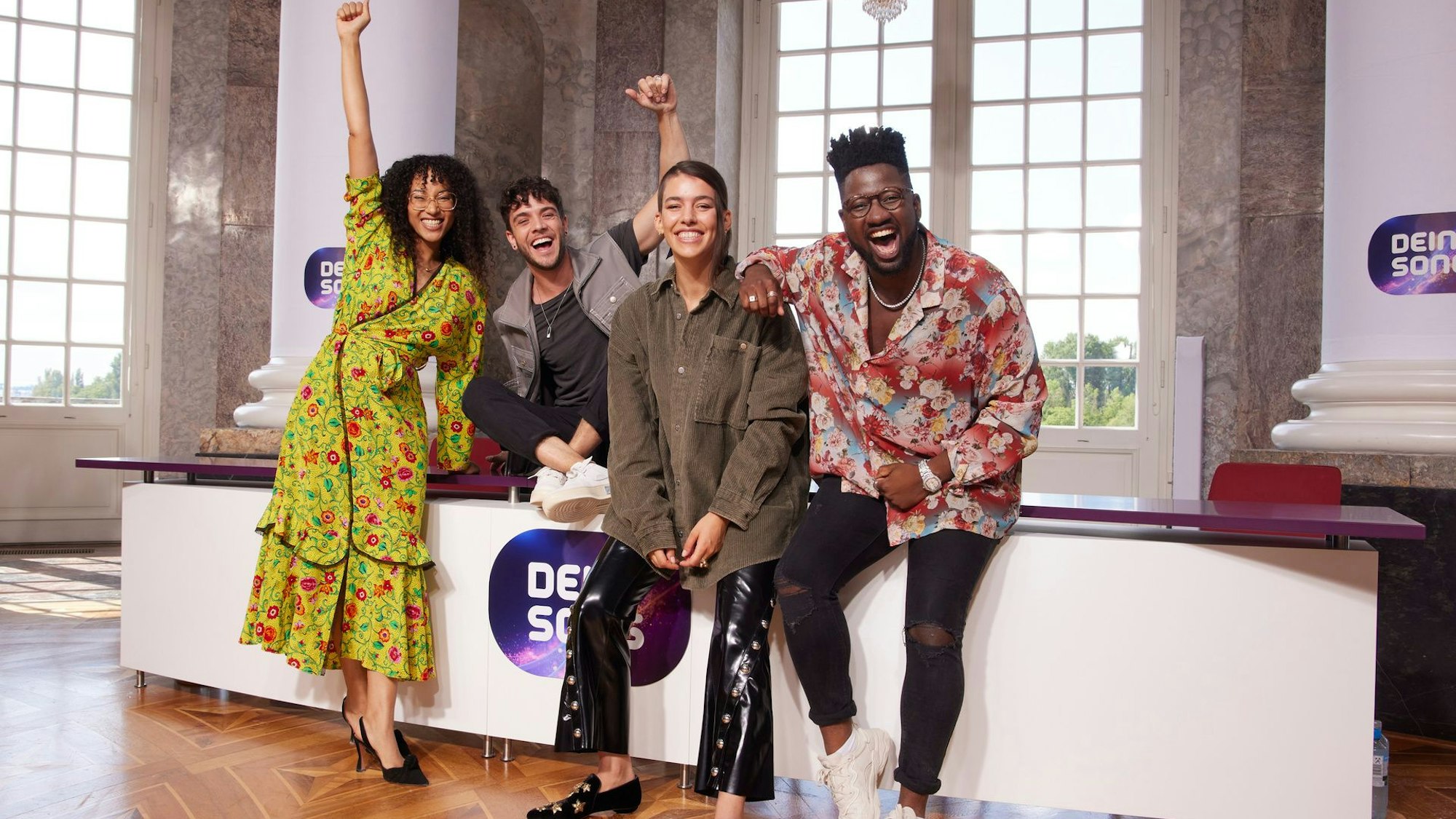 Die „Dein Song-“Jury der 15. Staffel: Suena, Luca Hänni, Alina Süggeler, Kelvin Jones (v.l.n.r)