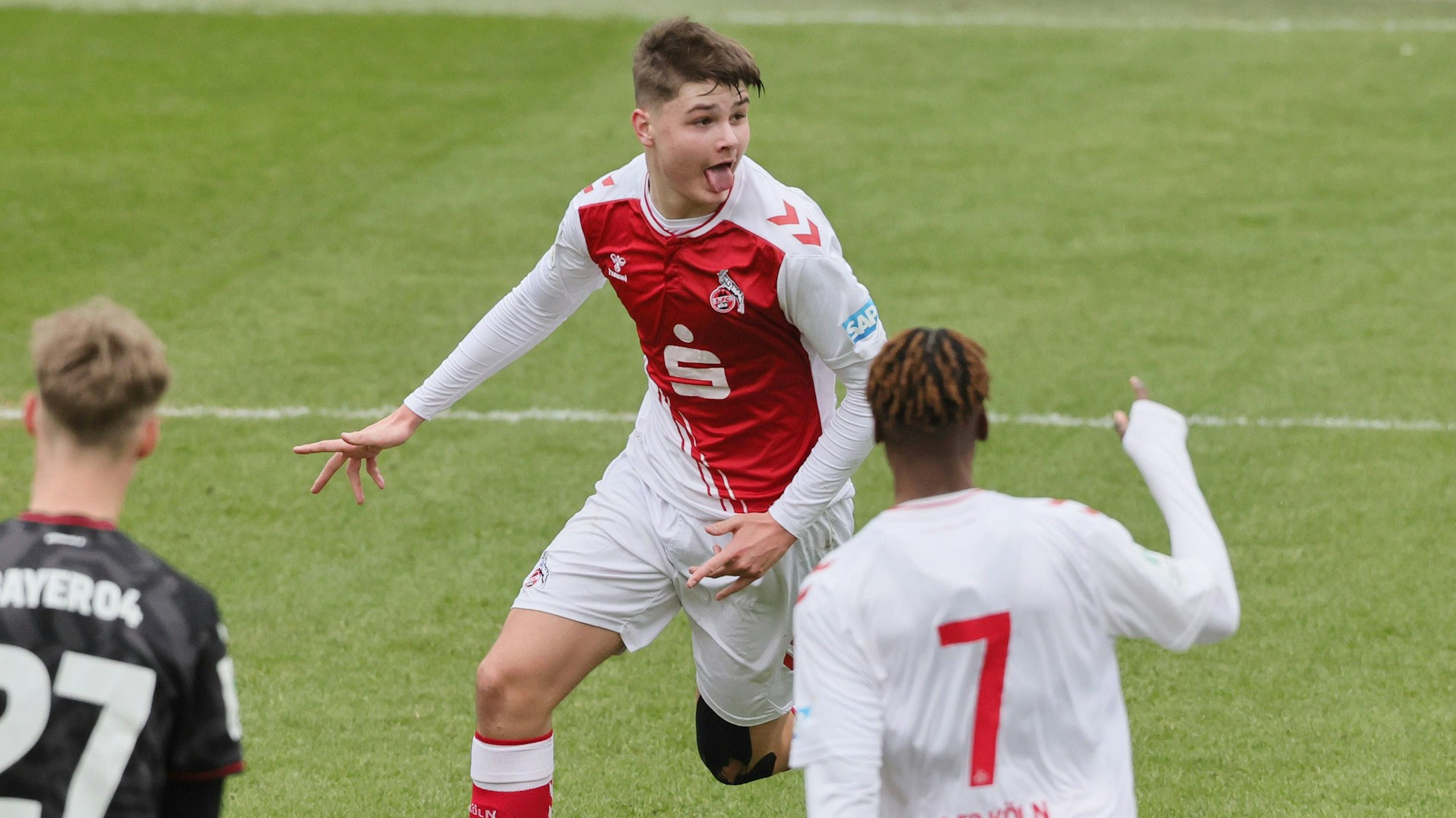1.FC Köln U19 vs. Bayer Leverkusen U19, A Junioren Bundesliga West, Jaka Cuber Potocnik 1. FC Köln jubelt über sein Tor zum 1:0, 04.03.2023, Bild: *** Sport 1 FC Köln U19 vs Bayer Leverkusen U19, A Junioren Bundesliga West, Jaka Cuber Potocnik 1 FC Köln cheers for his goal to make it 1 0, 04 03 2023, pic.