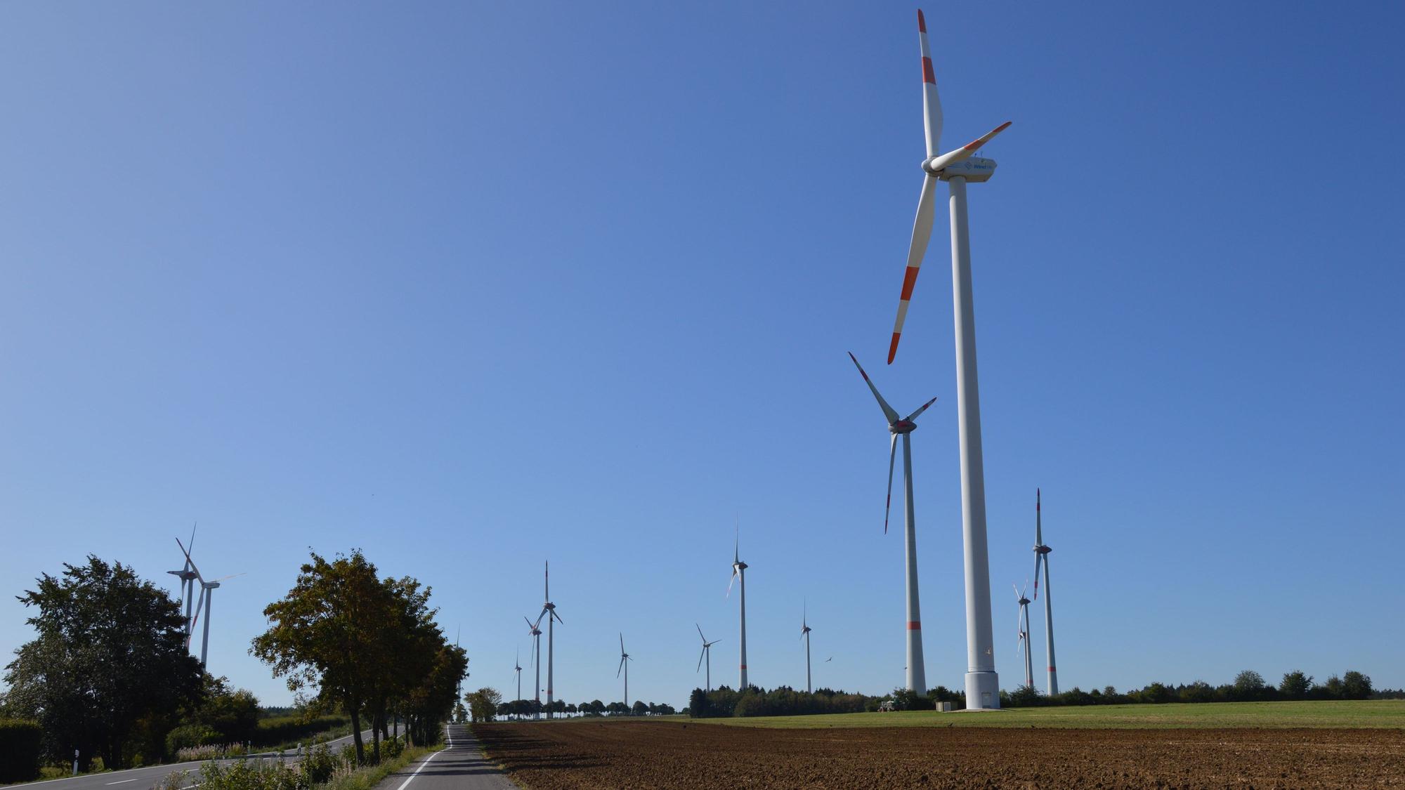 Blick auf den Windpark in Schöneseiffen.