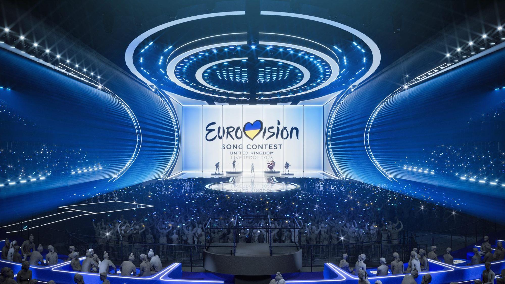 Das Handout zeigt, wie die Bühne des Eurovision Song Contest 2023 aussehen wird.