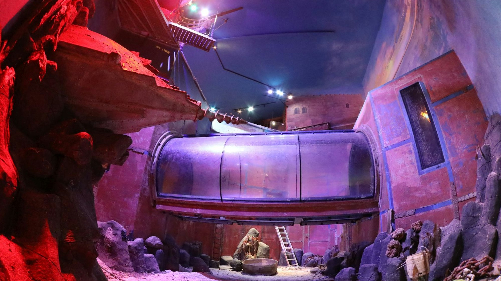 Blick in das ehemalige Ozeanbecken und dem Glastunnel.