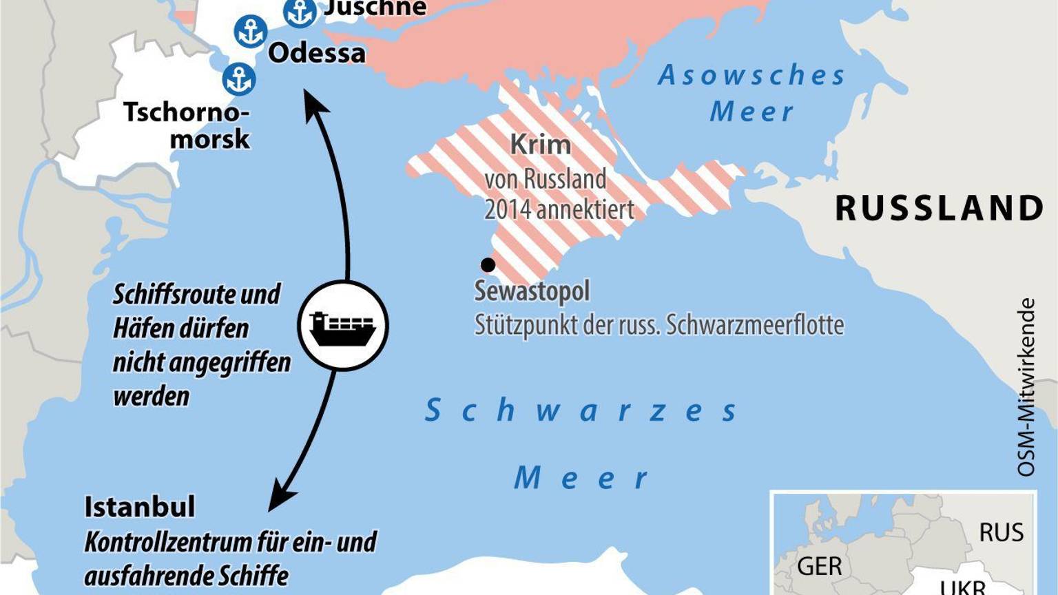 Übersichtskarte zum Abkommen zum Getreideexport.