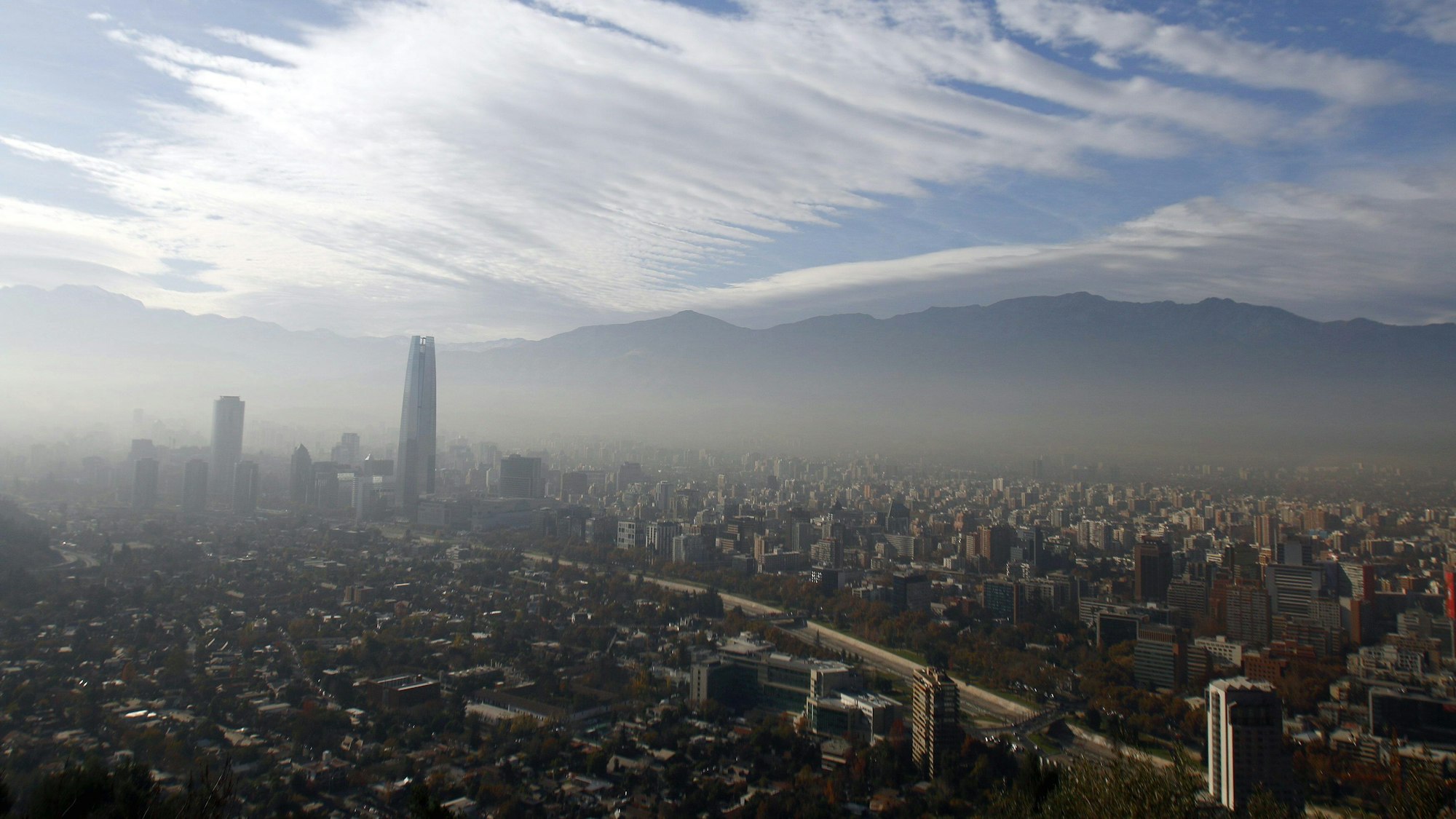 Santiago de Chile aus der Vogelperspektive.