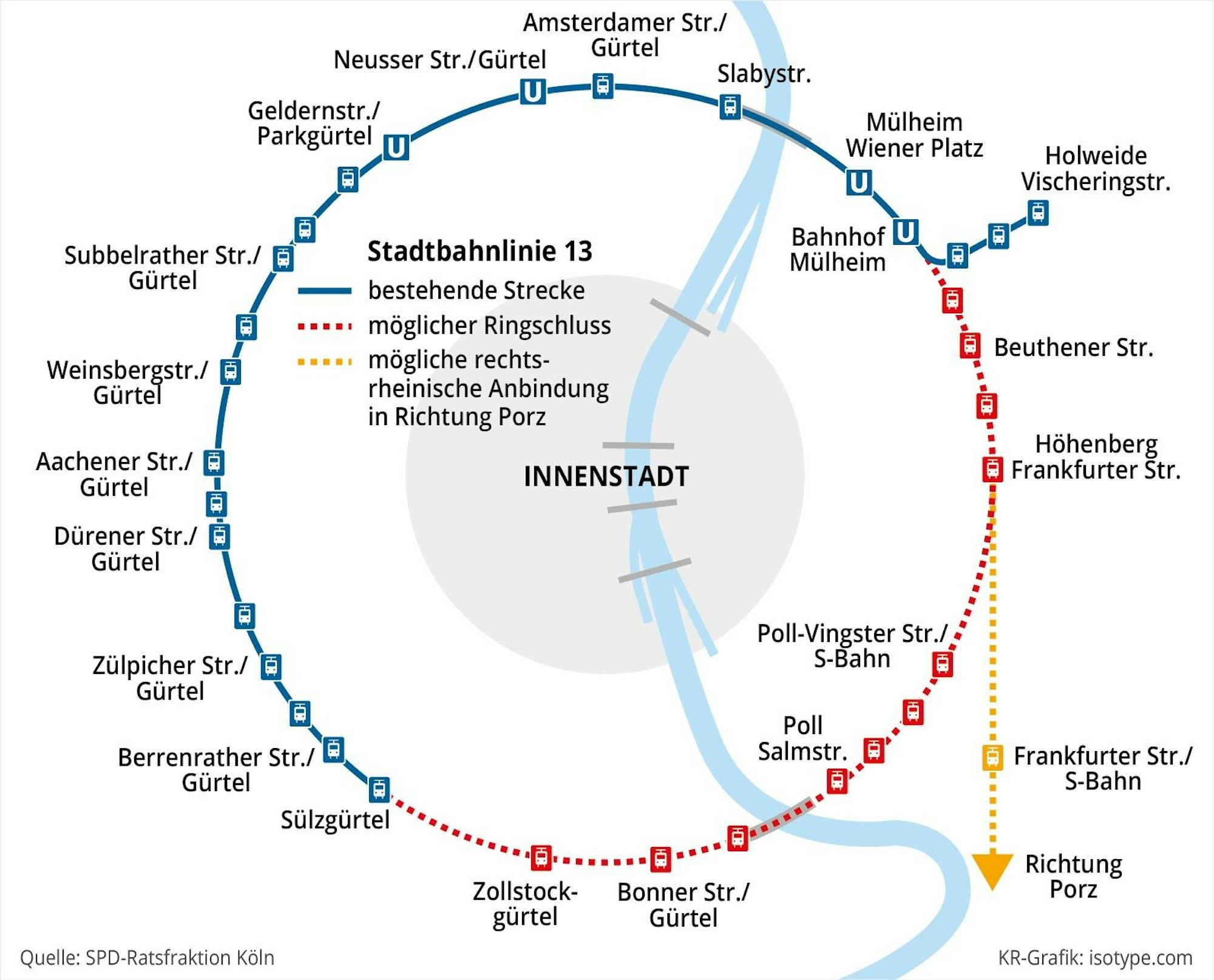 So könnte der Ringschluss der Linie 13 aussehen