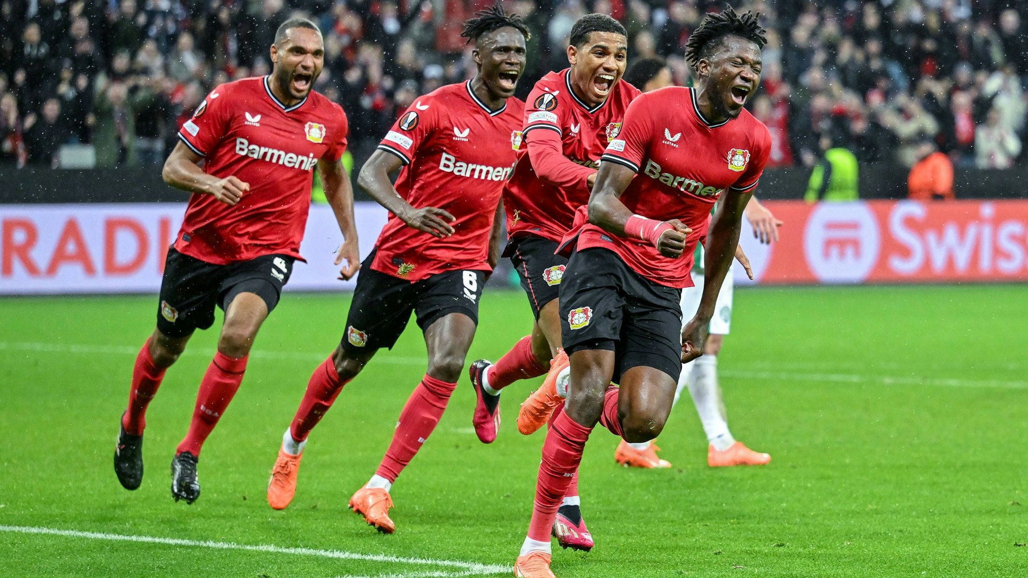 GER, Europa League, Bayer Leverkusen - Ferencvaros Budapest / 09.03.2023, BayArena , Leverkusen , GER, Europa League, Bayer Leverkusen - Ferencvaros Budapest im Bild / picture shows Edmond Tapsoba Bayer Leverkusen 12 jubelt nach seinem Tor zum 2:0. *** GER, Europa League, Bayer Leverkusen Ferencvaros Budapest 09 03 2023, BayArena , Leverkusen , GER, Europa League, Bayer Leverkusen Ferencvaros Budapest in picture picture shows Edmond Tapsoba Bayer Leverkusen 12 cheers after his goal to 2 0 nordphotoxGmbHx/xTeresaxKroeger nordphoto00008