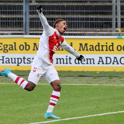 1.FC Köln U19 vs. Preußen Münster U19, A Junioren Bundesliga West, Jubel nach dem Siegtreffer zum 1:0: Justin Diehl (1.FC Köln),4.12.2022, Bild: Herbert Bucco