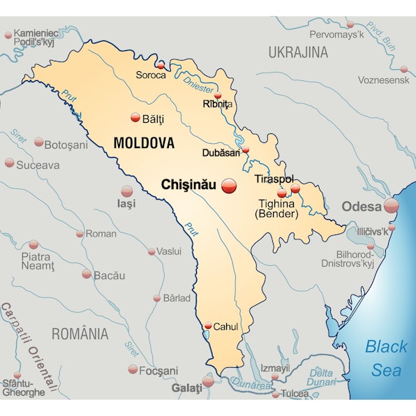 Map of Moldova as an overview map in Pastellorange