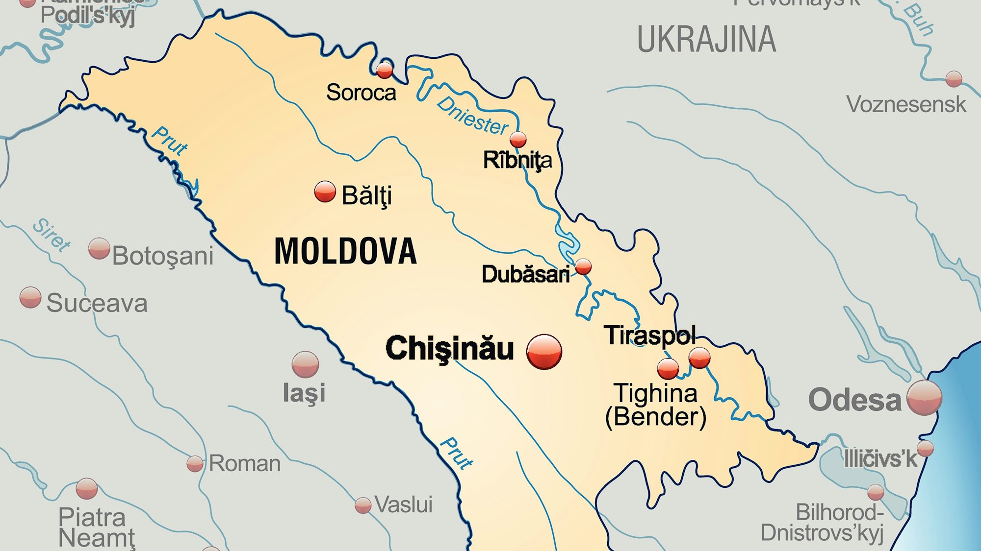 Map of Moldova as an overview map in Pastellorange