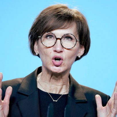 FILE -- German Science and Education Minister Bettina Stark-Watzinger addresses the media during a press conference in Berlin, Germany, Friday, Jan. 14, 2022. Germany’s minister of education and research is making an official trip to Taiwan next week, officials said Friday. It will be the highest-level visit by a German official since 1997 to the island that is claimed by China as part of its territory. (AP Photo/Michael Sohn, pool, file)