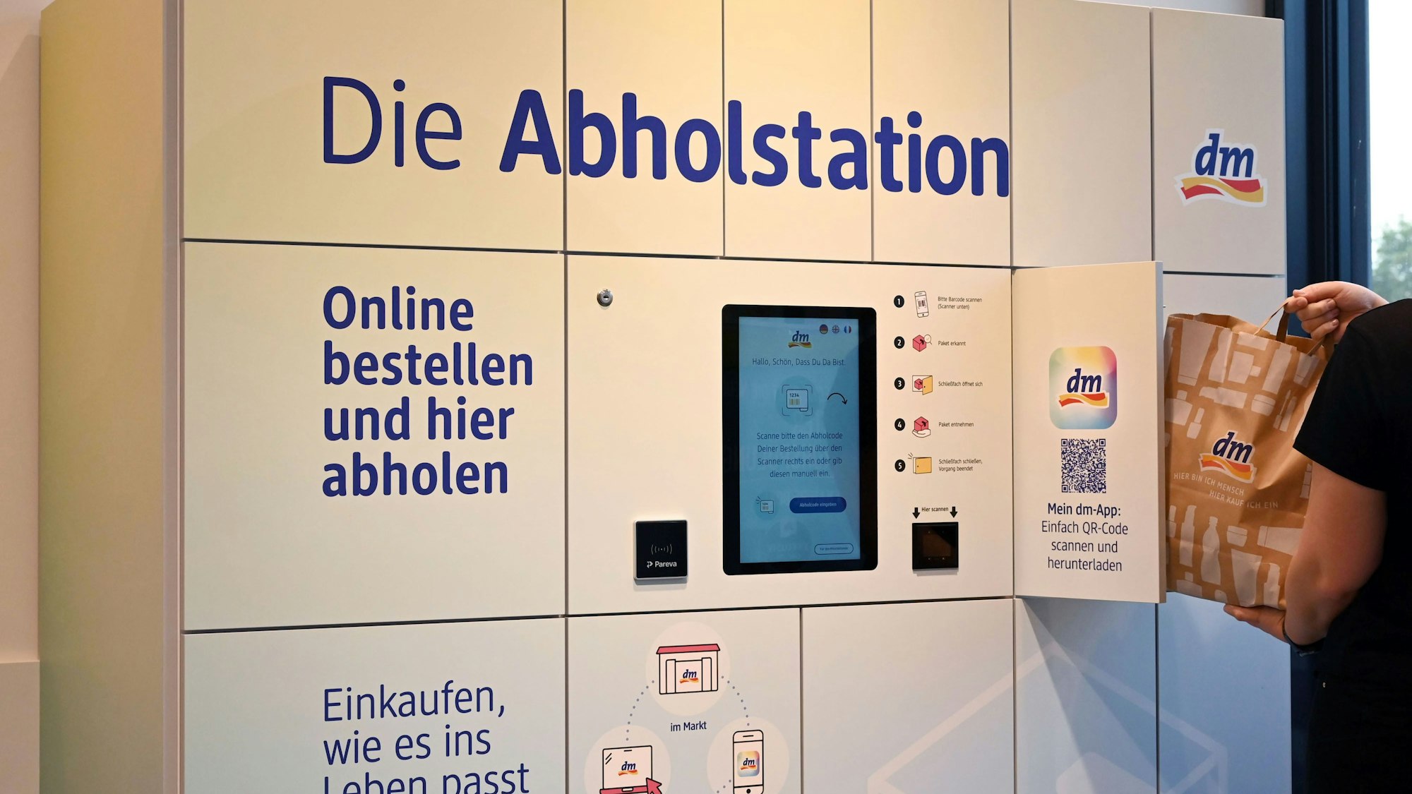 Im Markt sind die Stationen beim dm untergebracht.