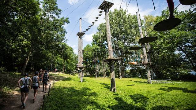 Hochseilgarten mit verschiedenen Kletterelementen