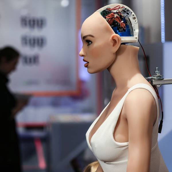 Die Digitale Sexpuppe ‚Harmony‘ steht in der Ausstellung.