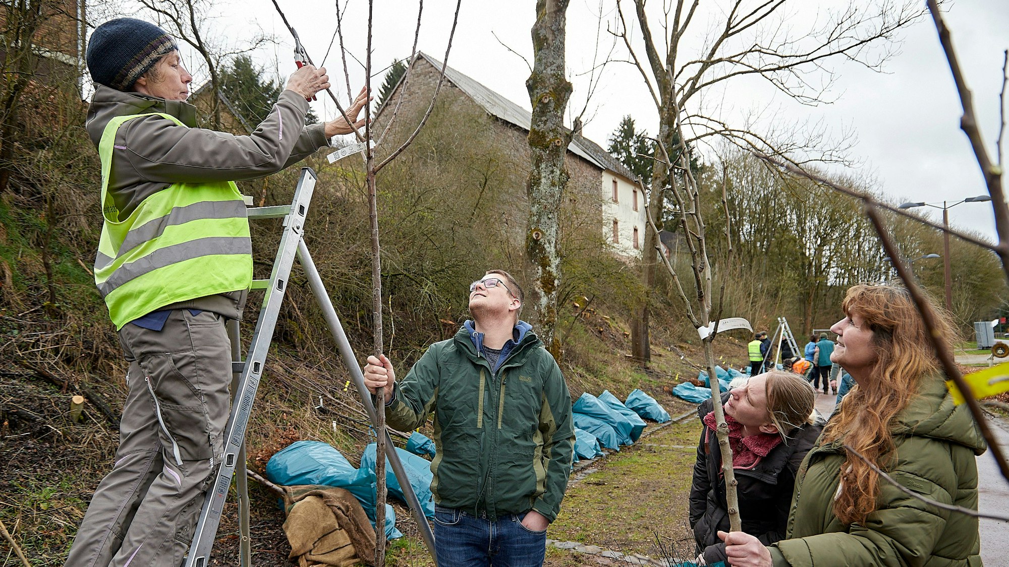 Den fachgerechten Schnitt zeigte Elke Sprunkel den neuen Obstbaumbesitzern.