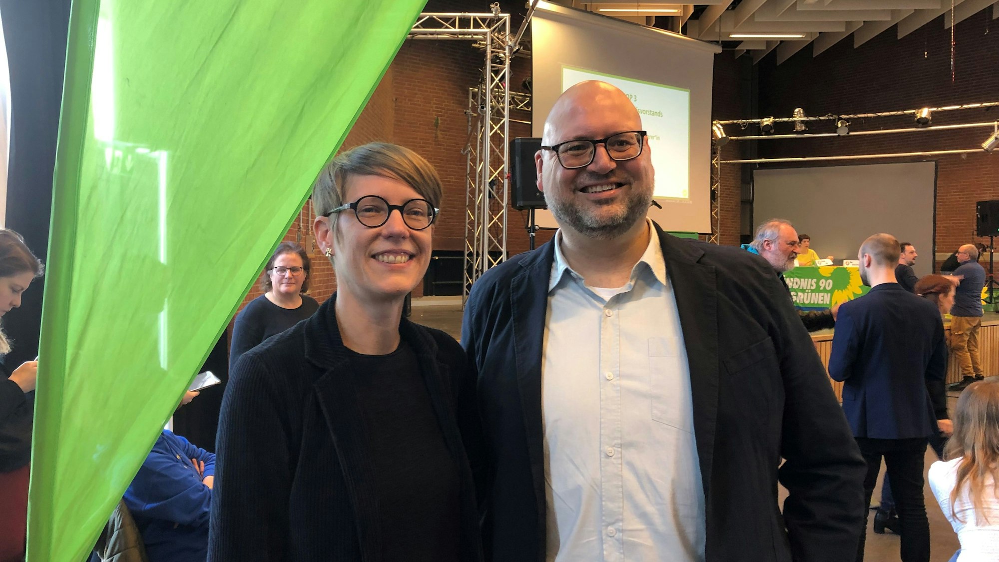 Die Vorsitzenden der Kölner Grünen, Katja Trompeter und Stefan Wolters.