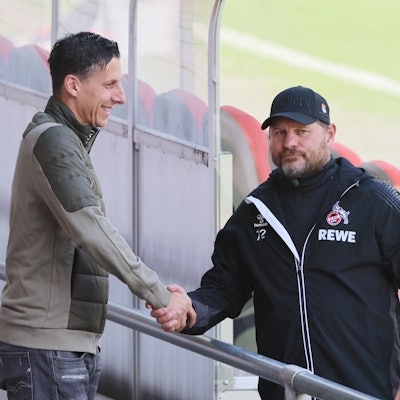 1. FC Köln, Training, von links: Christian Keller, Steffen Baumgart (1. FC Köln), 17.09.2022, Bild: Herbert Bucco