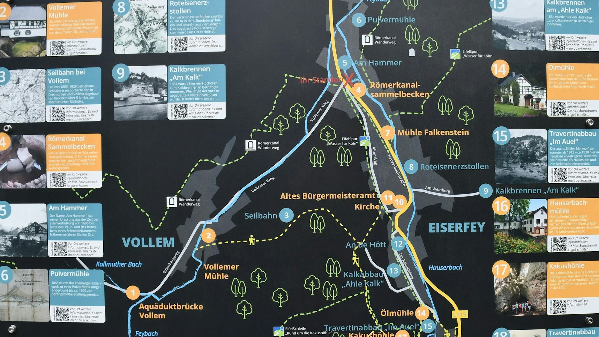 28.03.2023 Eine der fünf großen Hinweistafeln mit Landkarte, Lageplänen, Informationsüberblick und natürlich einem QR-Code.