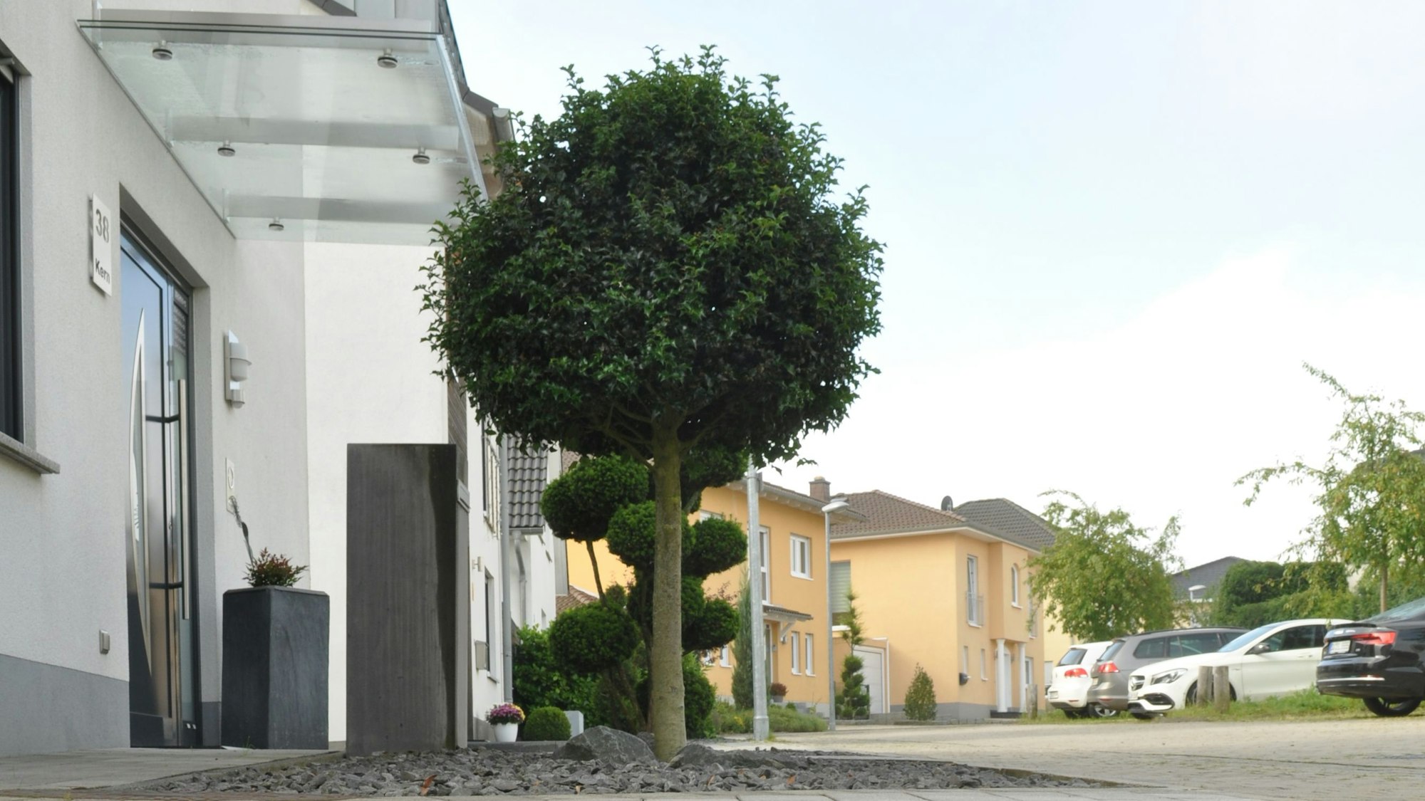 Einfamilienhäuser stehen an einer ruhigen Straße.
