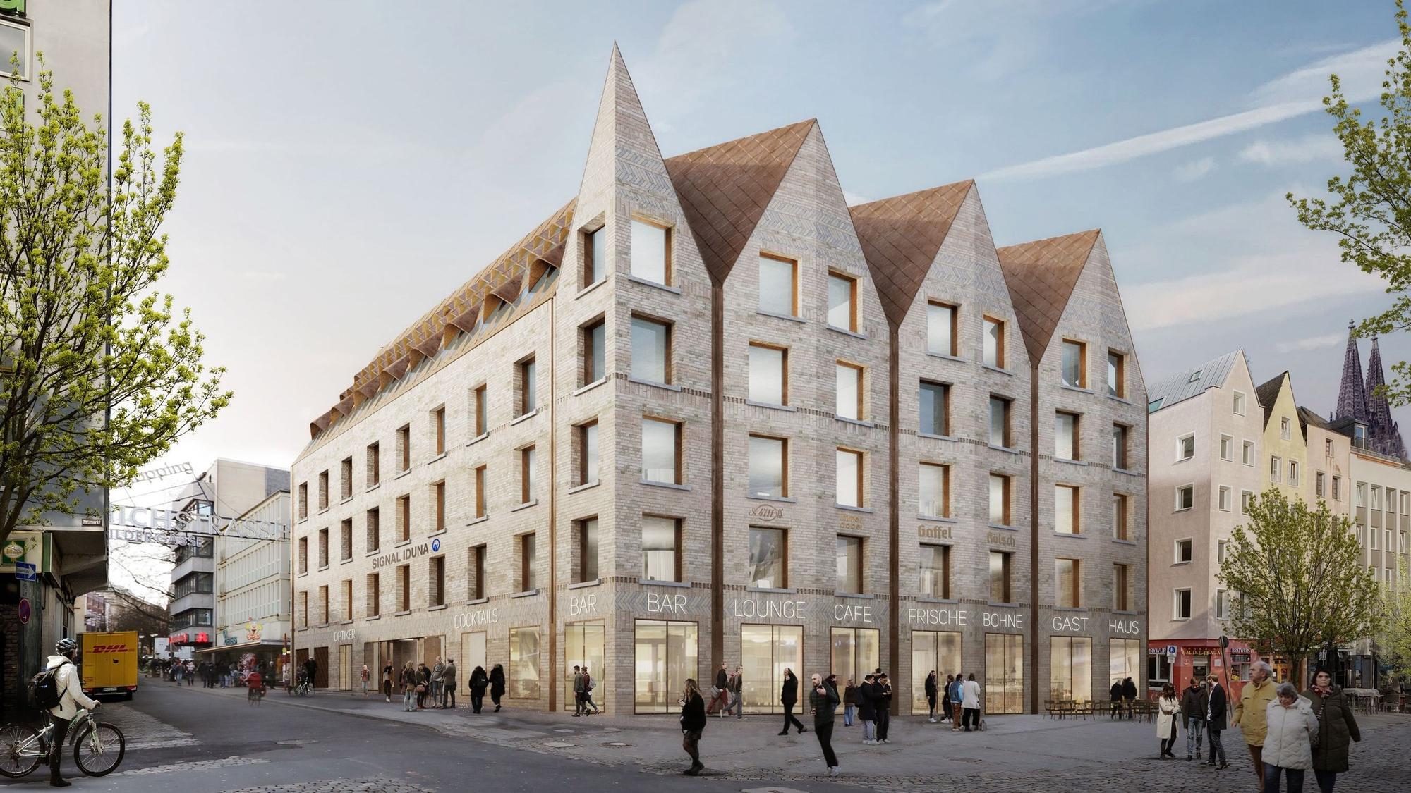 So soll der Neubau am Heumarkt aussehen, ins Erdgeschoss zieht Reissdorf mit einem Brauhaus ein.
