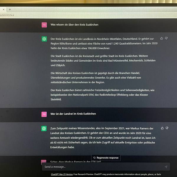 Screenshot der Künstlichen Intelligenz ChatGPT