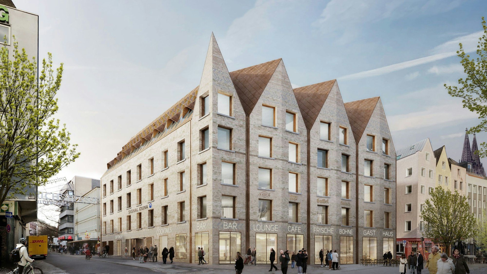 Spitzgiebel und Mauerwerk mit historischem Flair: Thomas Krögers Entwurf für das Bürohaus an der Ecke Heumarkt/Gürzenichstraße.