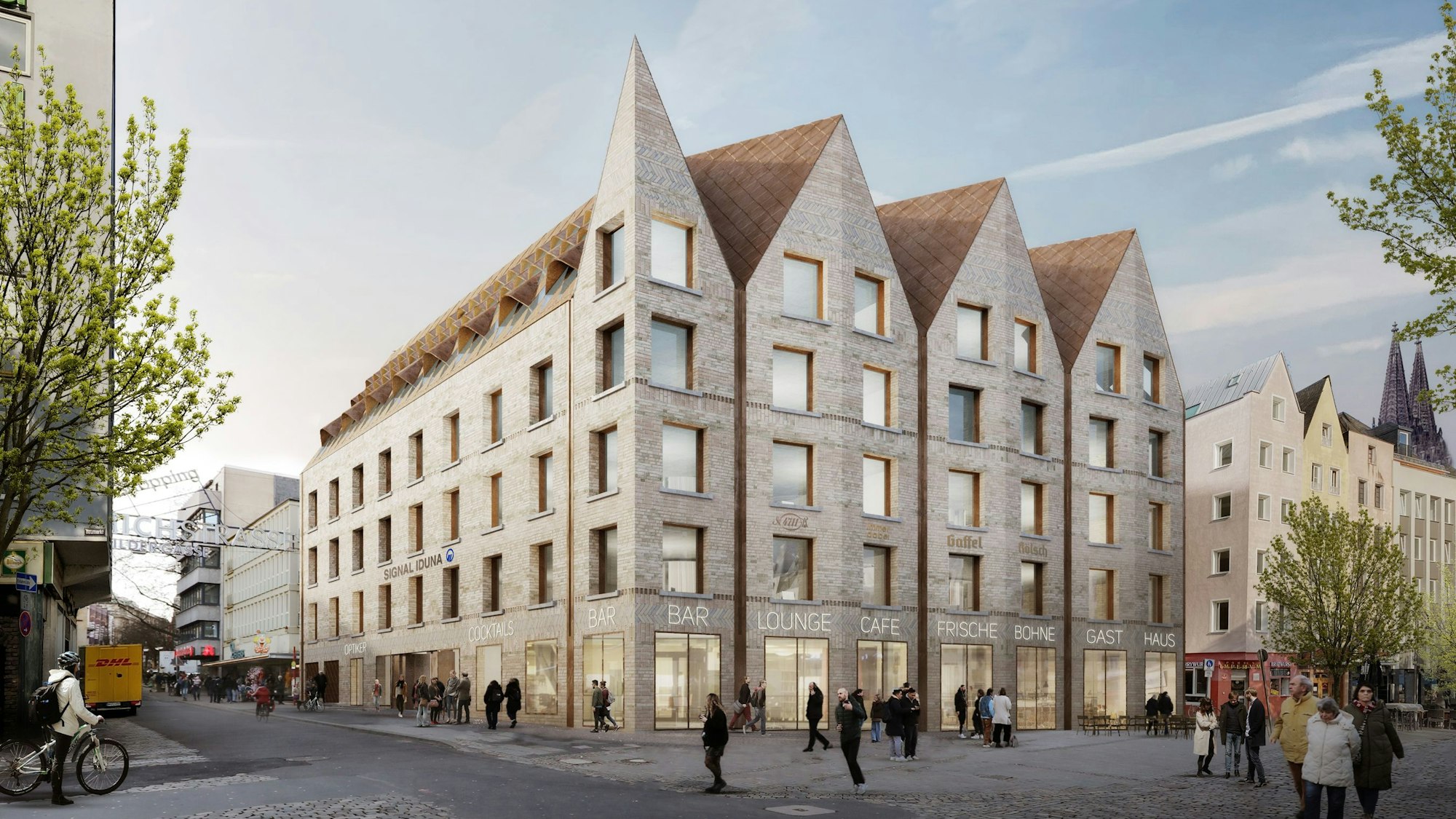 Der geplante Neubau von Hansainvest an der Ecke Heumarkt/Gürzenichstraße nach den Entwürfen des Architekten Thomas Kröger.