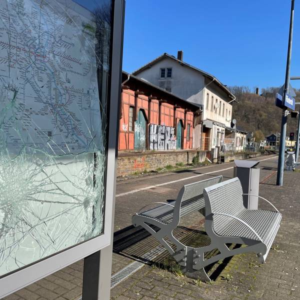 Einer von zwei vor geraumer Zeit eingeschlagenen Aushangkästen am Bahnhof in Ründeroth.