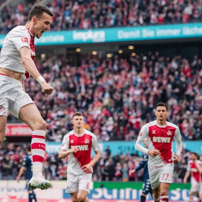 Die große Erleichterung: FC-Mittelfeldspieler Dejan Ljubicic bejubelt beim 1:1-Ausgleich gegen Mainz 05 seinen ersten Treffer seit dem 1. Oktober 2022.