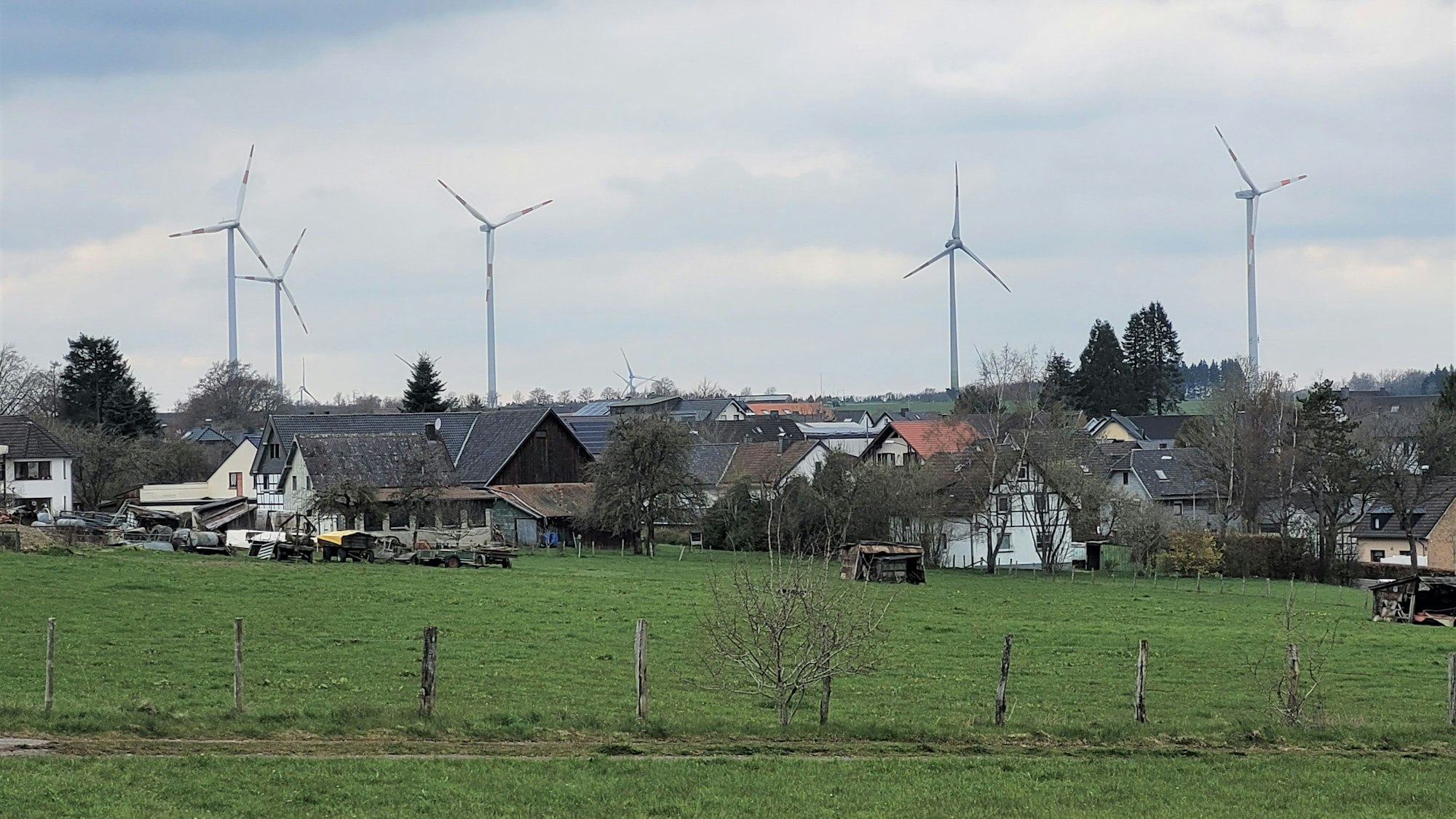 Einige der 19 Windräder, die nahe des Ortes Schöneseiffen stehen.
