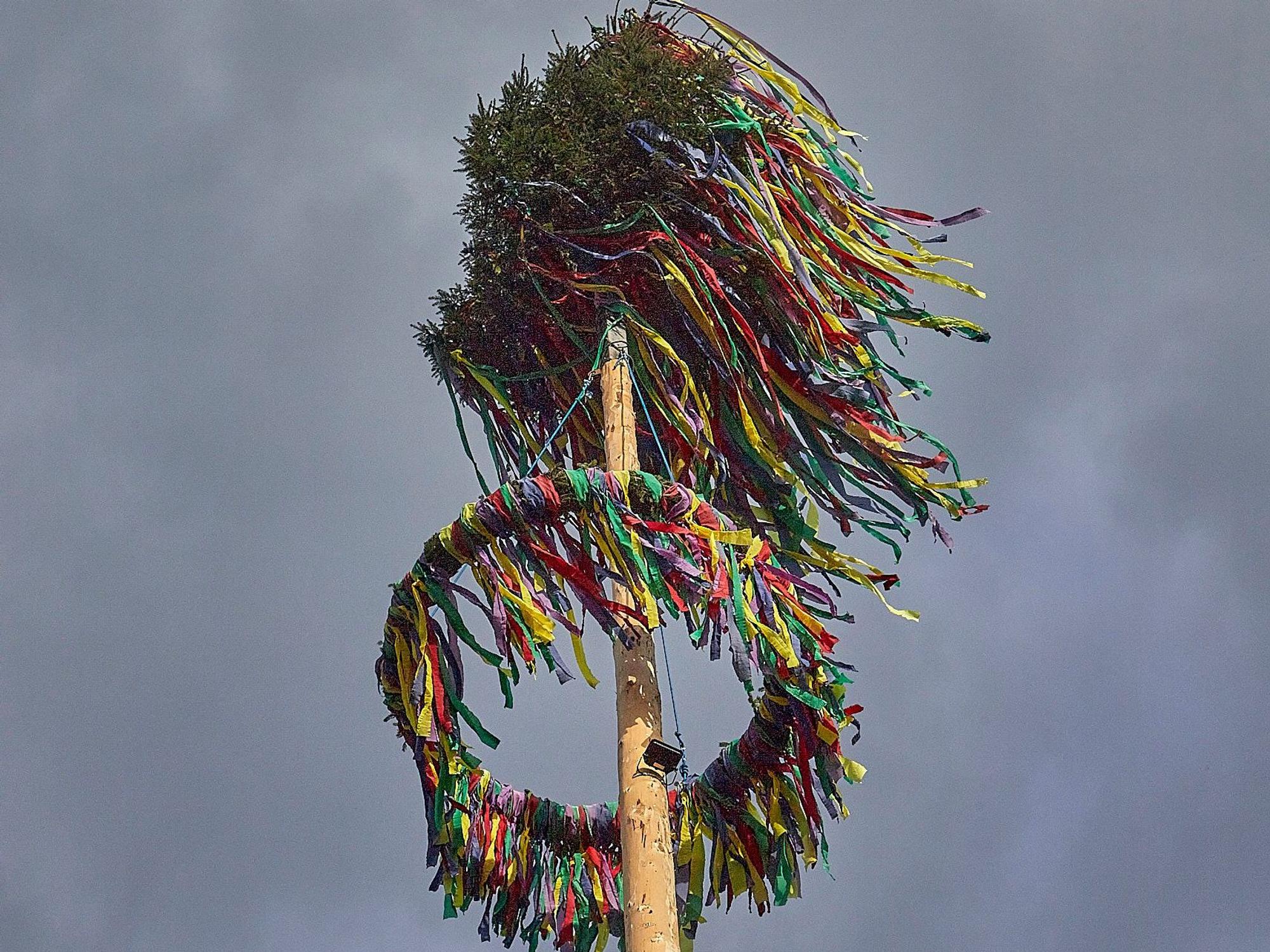 Ein geschmückter Maibaum.