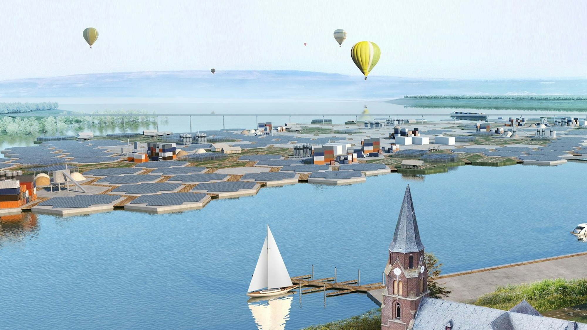 Sonnenkollektoren in der Manheimer Bucht: Der künftige Hambacher See im ehemaligen Braunkohlentagebau Hambach.