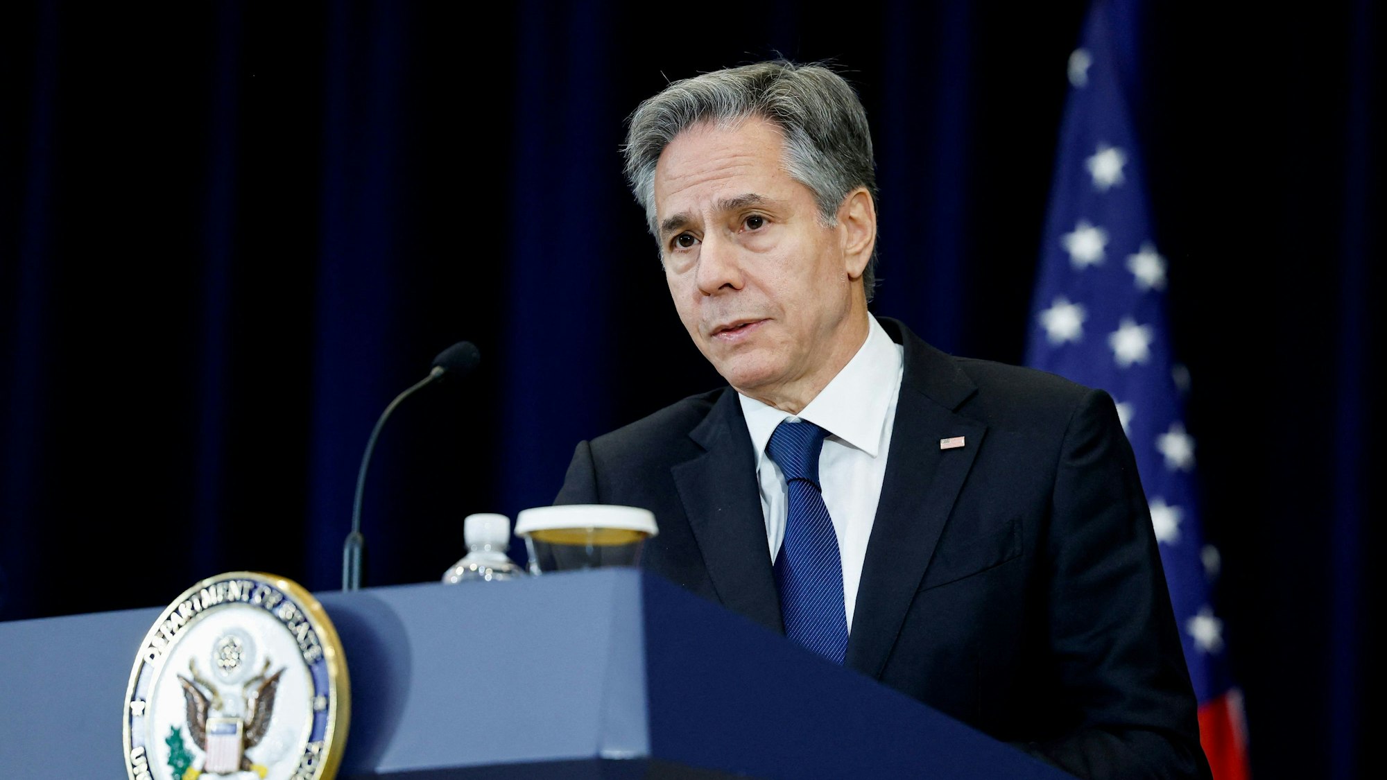WASHINGTON, DC - APRIL 24: U.S. Secretary of State Antony Blinken speaks alongside Alfred Mutua, the Cabinet Secretary for Foreign and Diaspora Affairs of the Republic of Kenya, during a press conference at the U.S. State Department on April 24, 2023 in Washington, DC. Following their bilateral meeting, Blinken and Mutua spoke to reporters about the economic relationship between the United States and Kenya and also about the ongoing conflict in Sudan.   Anna Moneymaker/Getty Images/AFP (Photo by Anna Moneymaker / GETTY IMAGES NORTH AMERICA / Getty Images via AFP)