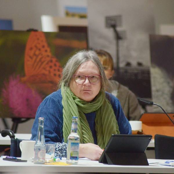 Dorothee Kroll, Fraktionsvorsitzende von Bündnis 90/Die Grünen, in der Sitzung des Euskirchener Stadtrats im Wohnraum in der Alten Tuchfabrik