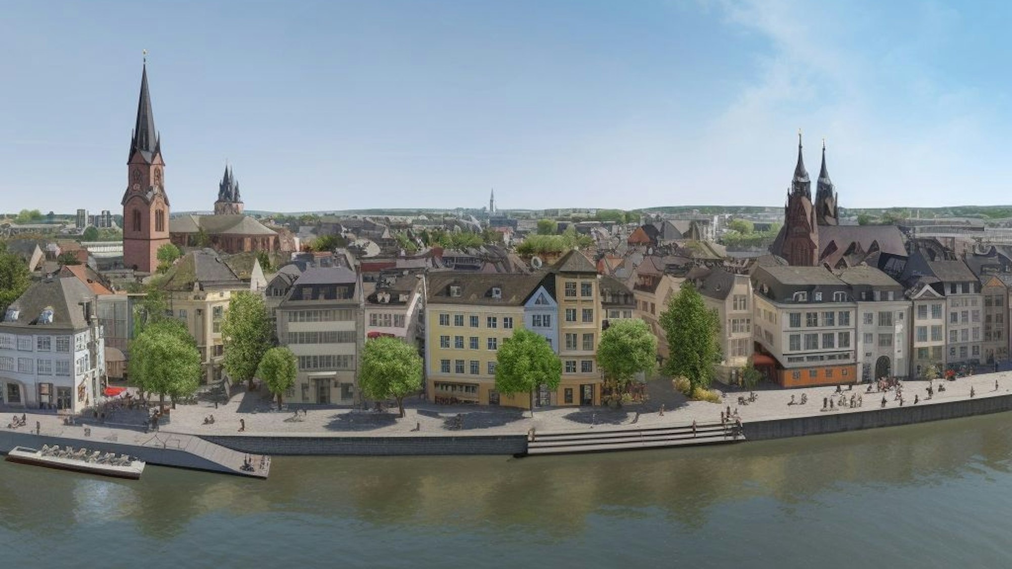 So sieht die künstliche Intelligenz Midjourney die Kölner Altstadt vor.