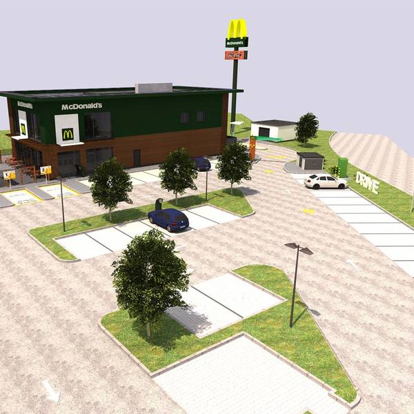 Visualisierung der McDonald's Filiale auf dem Parkplatz.