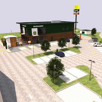 Visualisierung der McDonald's Filiale auf dem Parkplatz.