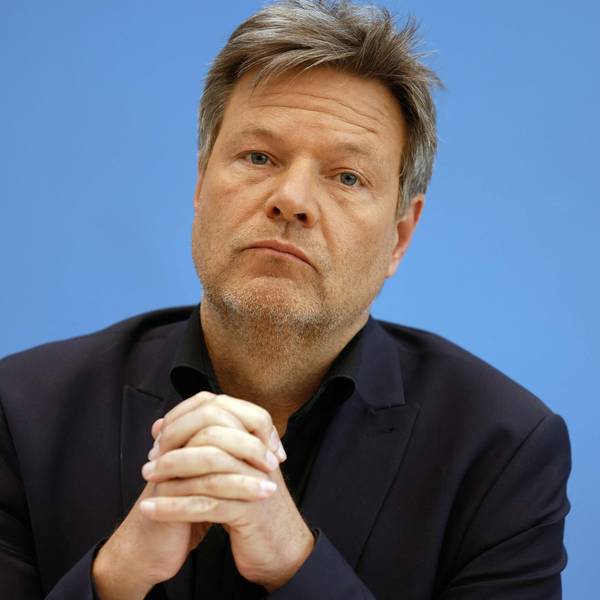 German Minister of Economics and Climate Protection Robert Habeck looks on during a press conference on the government's growth forecast, in Berlin on April 26, 2023. - The German government lifted its growth forecast for this year as rebounding industrial production and slowing inflation helped Europe's top economy weather an energy crisis. (Photo by Odd ANDERSEN / AFP)