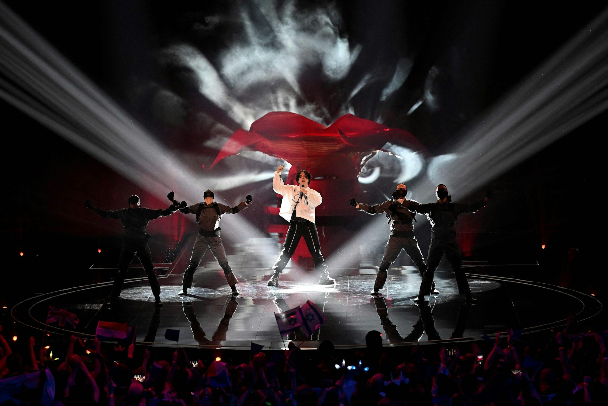 Singer and songwriter Luke Black representing Serbia performs during the first semi-final of the 2023 Eurovision Song contest at the M&S Bank Arena in Liverpool, northern England, on May 9, 2023. (Photo by Paul ELLIS / AFP)