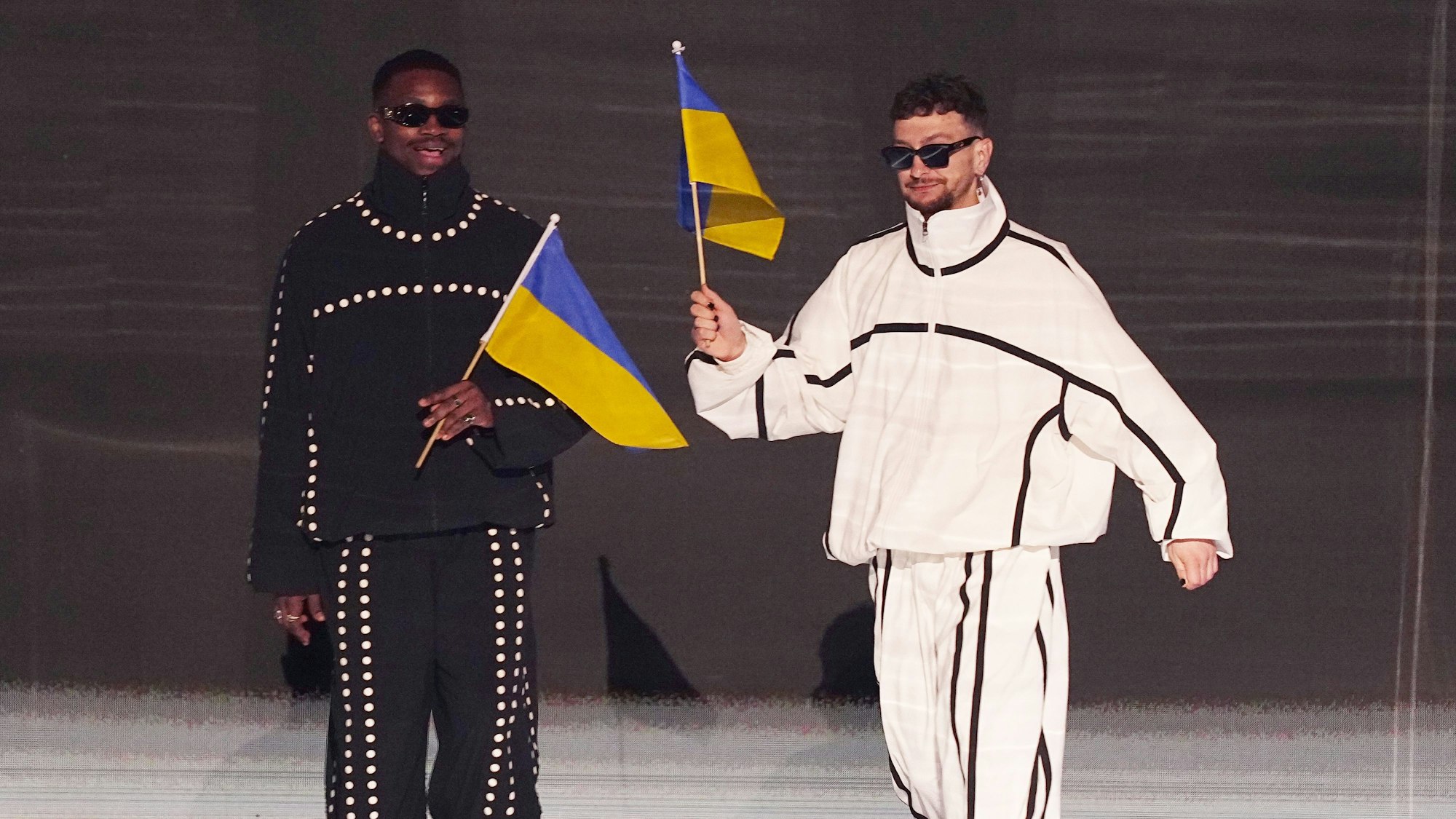 Die Band Tvorchi aus der Ukraine während der Generalprobe für das Finale des Eurovision Song Contest in der M&S Bank Arena.