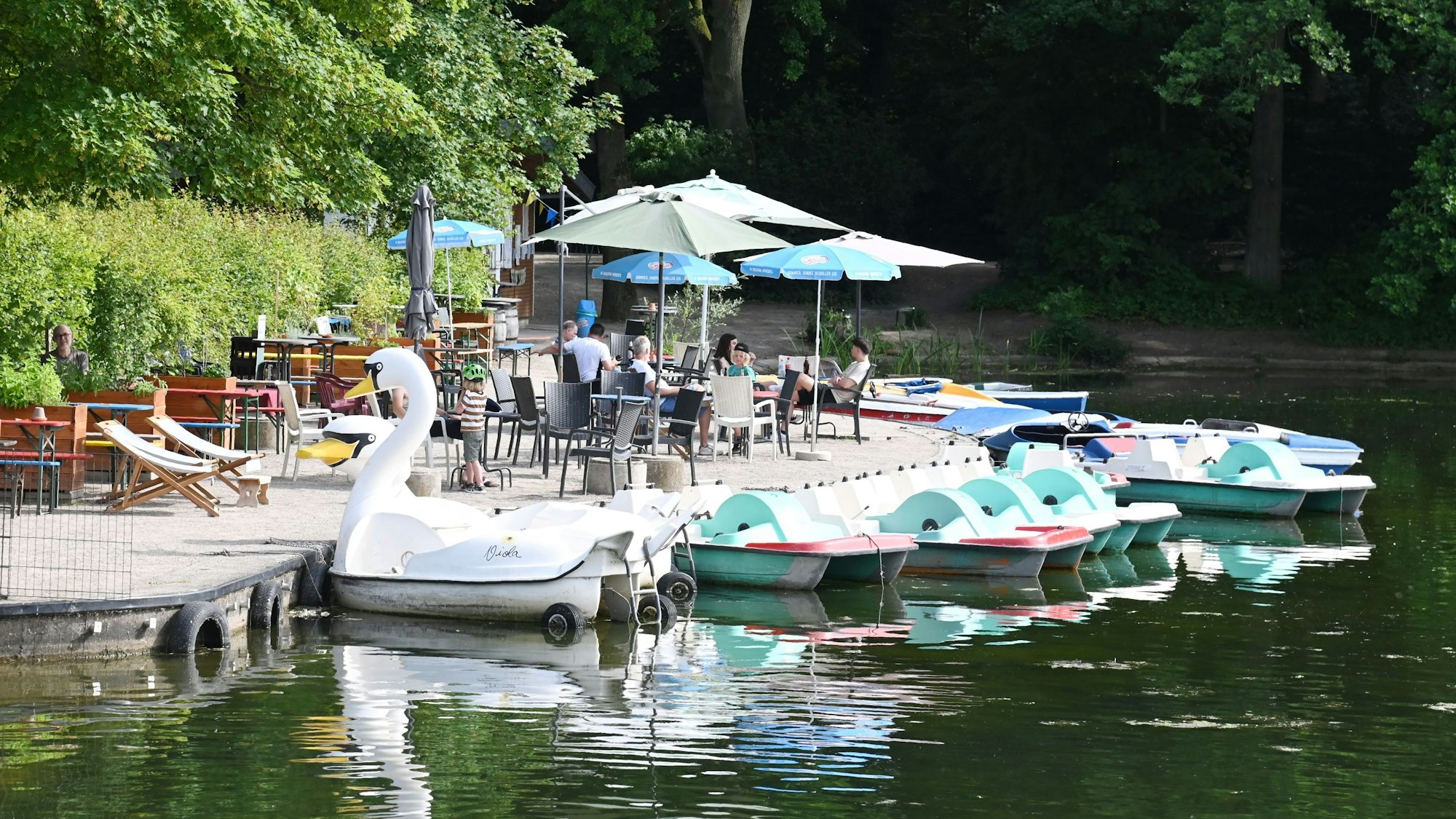 Der Tretbootanleger am Kalscheurer Weiher.