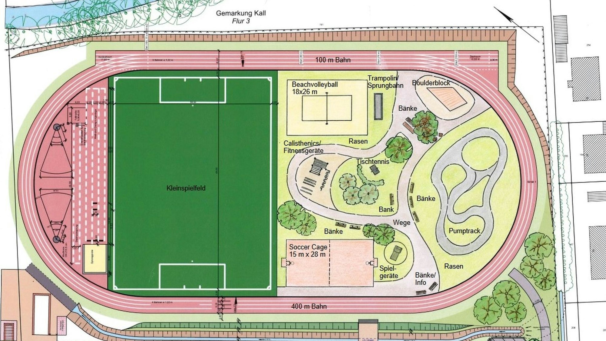 Es ist der Plan für die Spiel- und Sportfläche in Kall zu sehen.