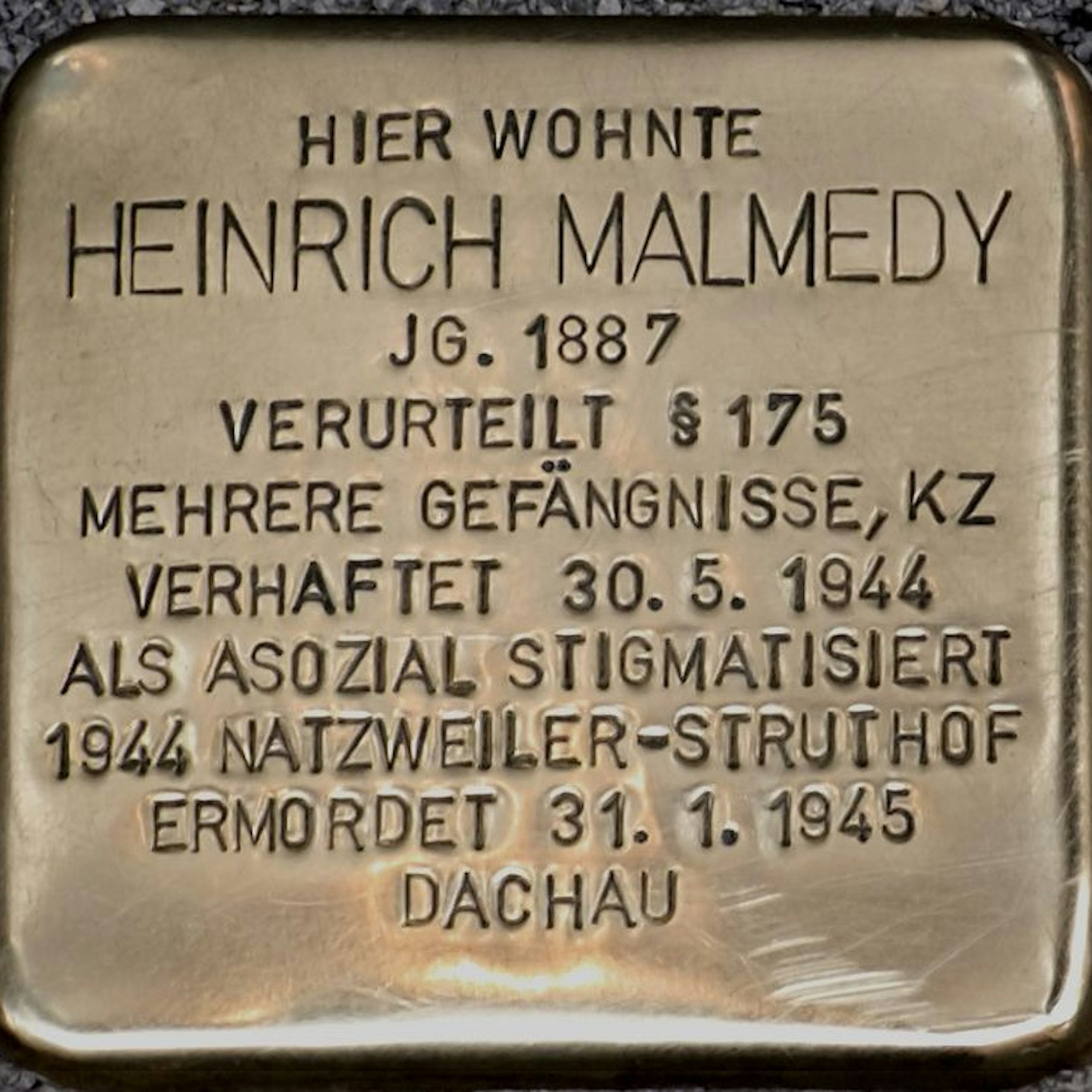 Stolperstein Heinrich Malmedy, Salzgasse.