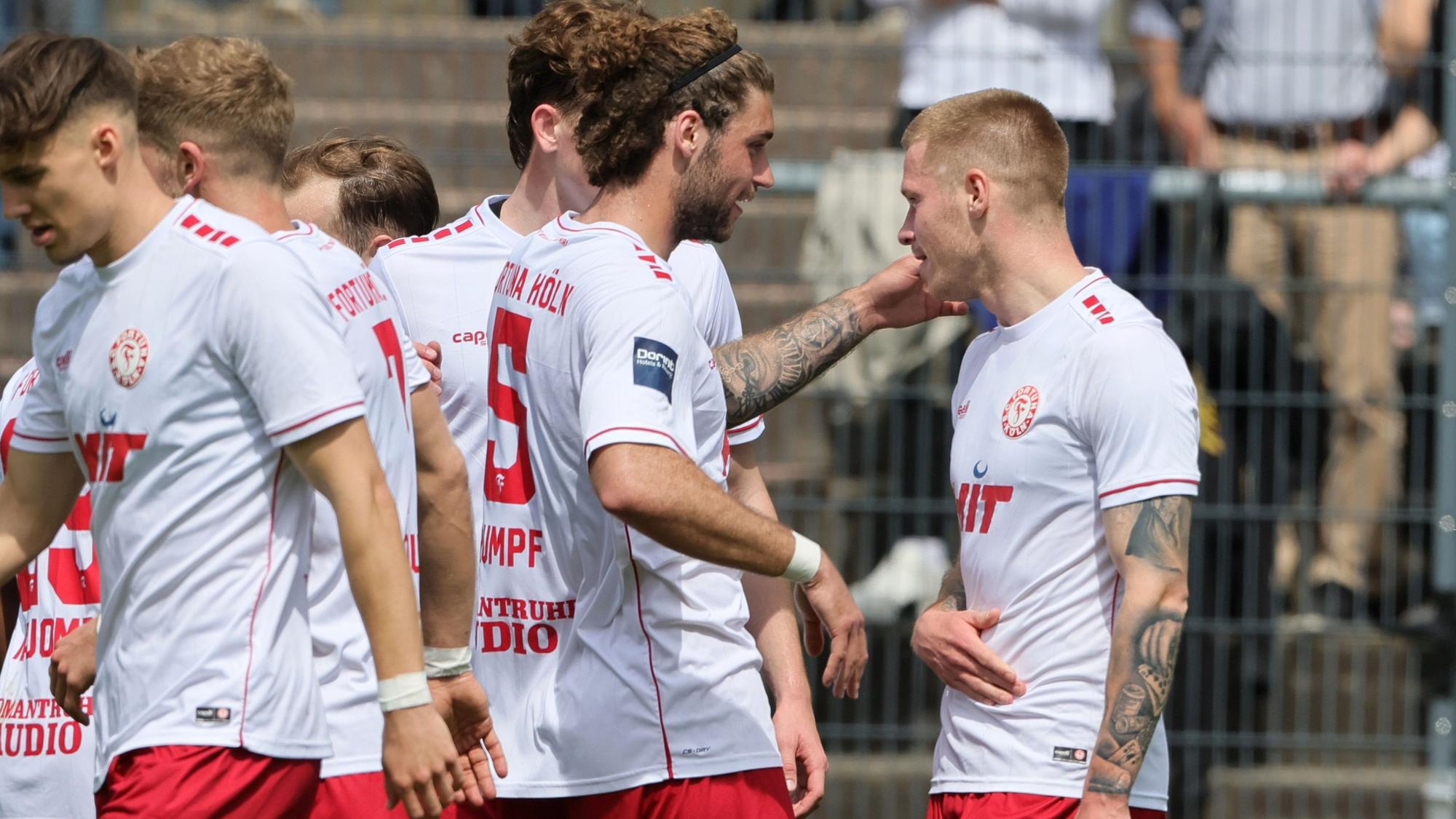1.FC Köln U23 vs. Fortuna Köln, Regionalliga West, Saison 2022/23, rechts: Torschütze Angelo Langer (Fortuna), 06.05.2023, Bild: Herbert Bucco