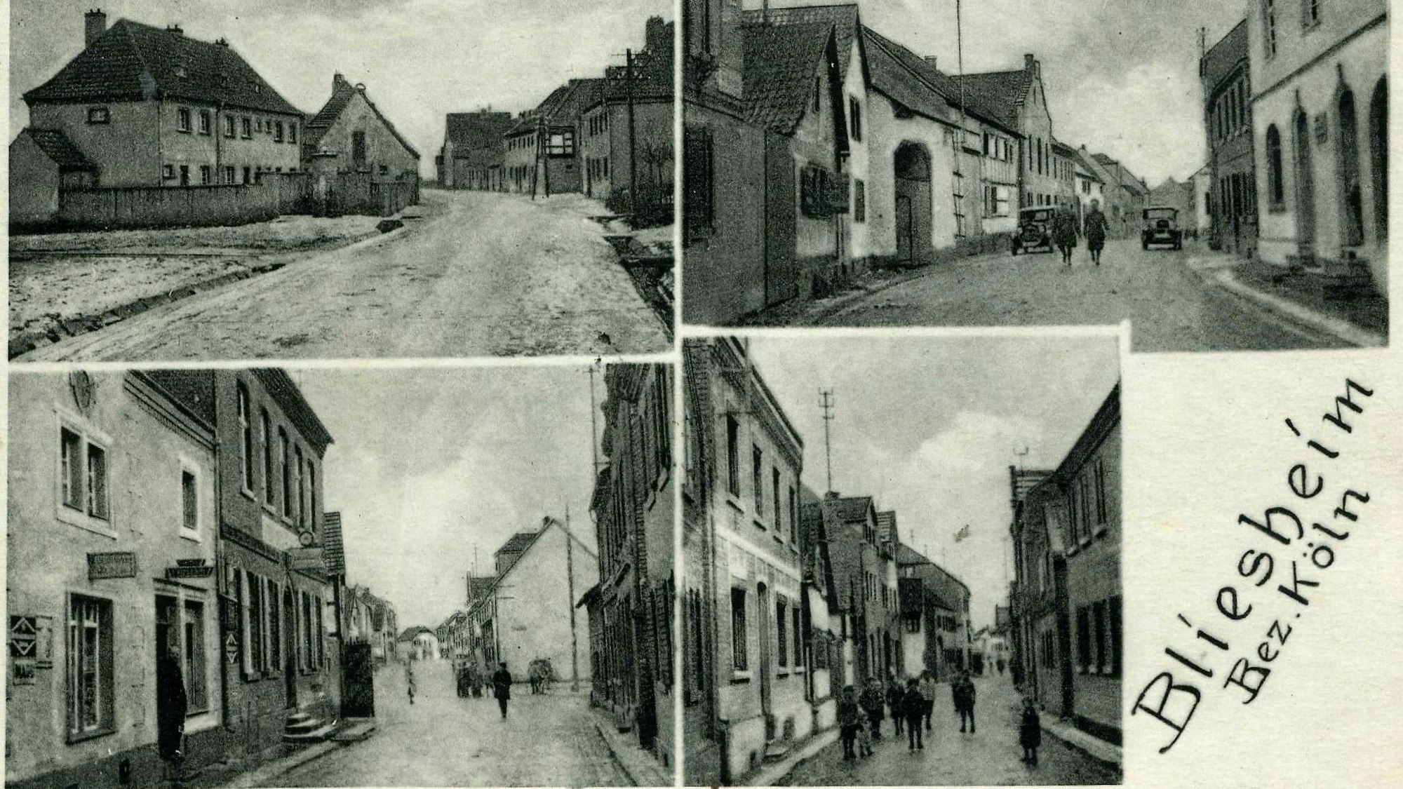 Das Foto zeigt eine alte Postkarte mit Bliesheimer Motiven.