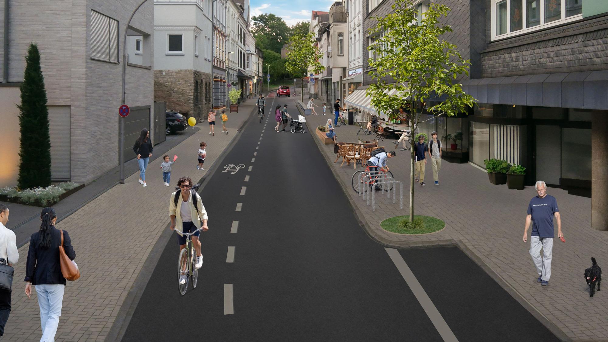Die Visualisierung zeigt die Laurentiusstraße nach dem Umbau