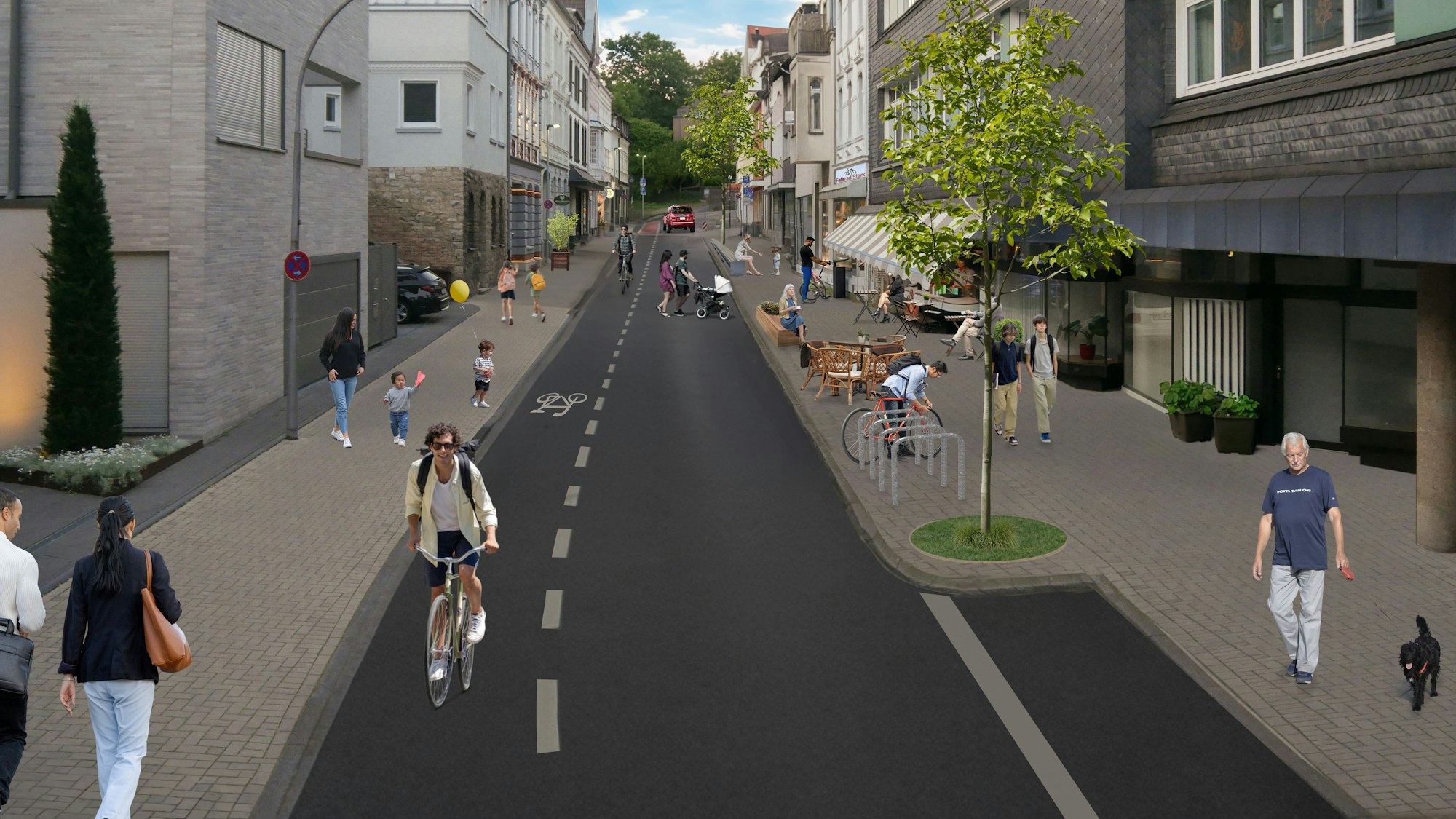 Menschen fahren auf der Laurentiusstraße Fahrrad.