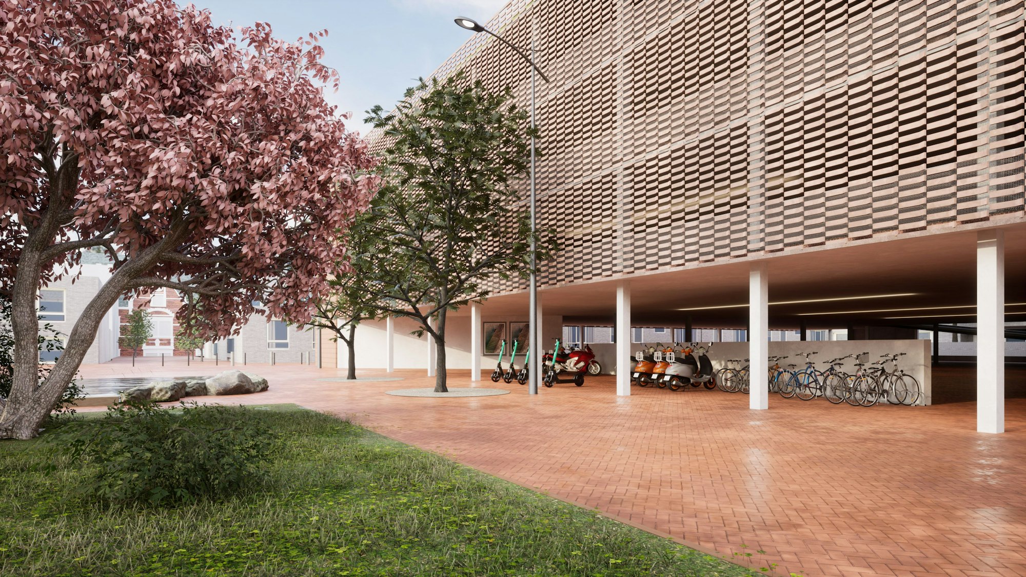 Auf dem Parkhaus ist ein Bild des neuen Parkhauses zu sehen.